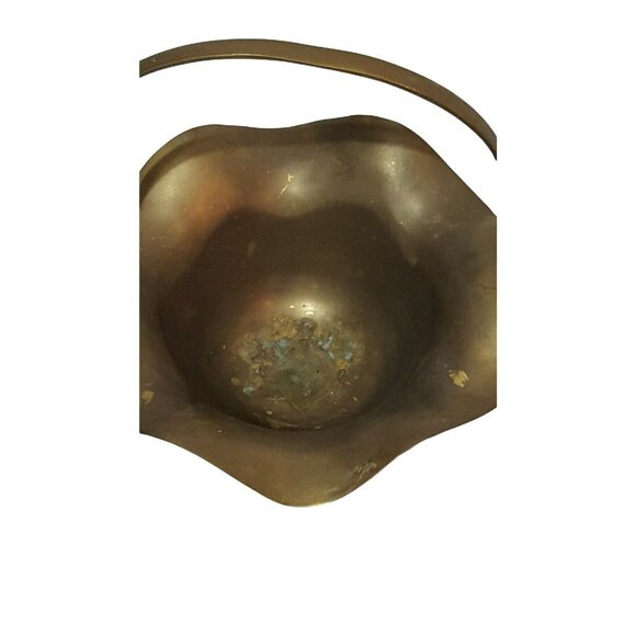 Vintage Solid Brass Basket With Handle Ruffled Edge 8" x 9" Made in India - Picture 5 of 7